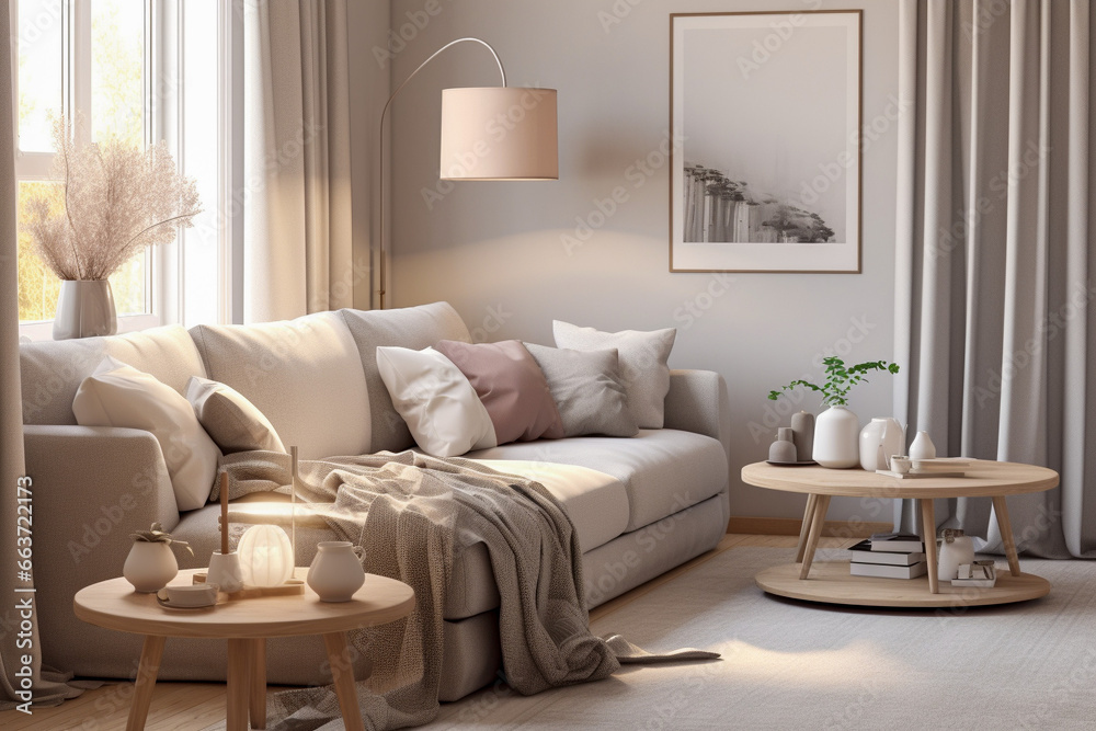 Fototapeta premium Modern minimalistic living room with sofa