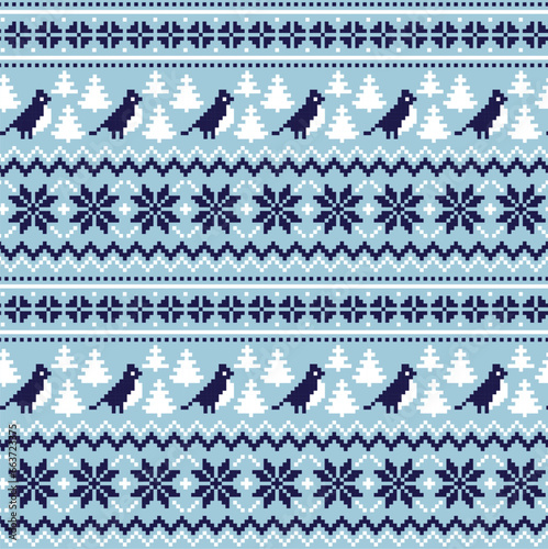 Knitted Christmas and New Year pattern Norwegian style , illustration