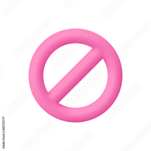 No entry, forbidden, prohibition or restriction sign. 3d vector icon. Cartoon minimal style.