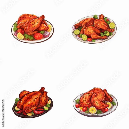 set of tandoori watercolor illustrations for printing on baby clothes, pattern, sticker, postcards, print, fabric, and books