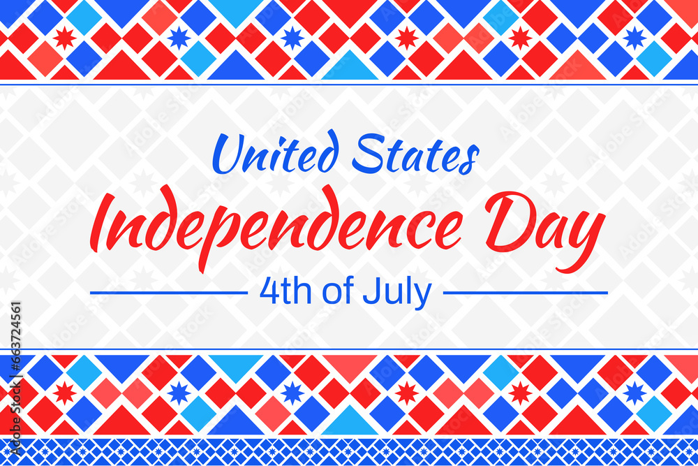 The United States Independence Day wallpaper with colorful shapes and typography. 4th of July is observed as day of Independence in America, traditional style border design