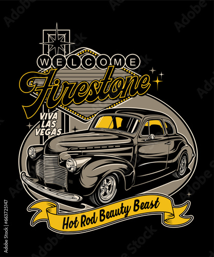 Hot Rod Beauty Beast. Vintage Vehicle Vector Style.