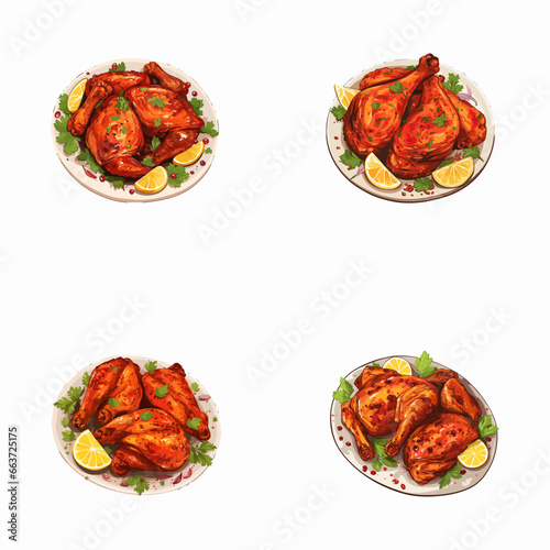 set of tandoori watercolor illustrations for printing on baby clothes, pattern, sticker, postcards, print, fabric, and books