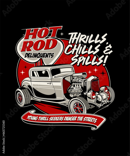 Hot Rod Delinquents. Vintage Vehicle Vector Style.