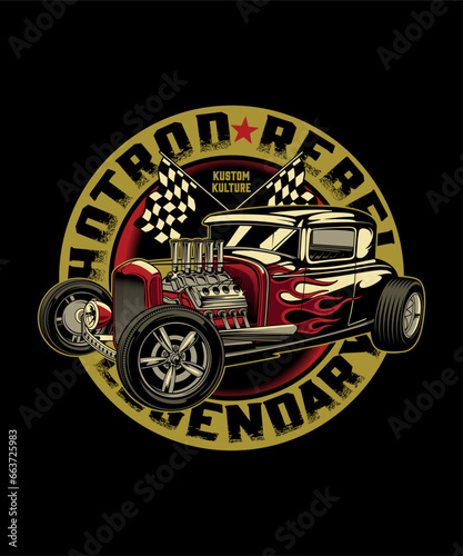 Hot Rod Rebel Legendary. Vintage Vehicle Vector Style.