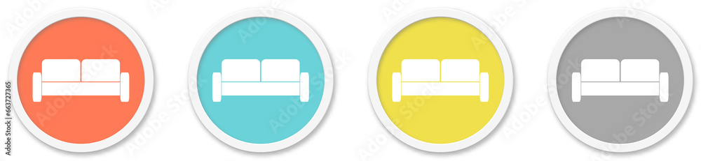 Sofa Icon - Symbol auf 4 runden Buttons Sofa Icon - Symbol auf 4 runden Buttons