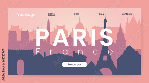 Silhouette of Paris France, landing page, vector illustration