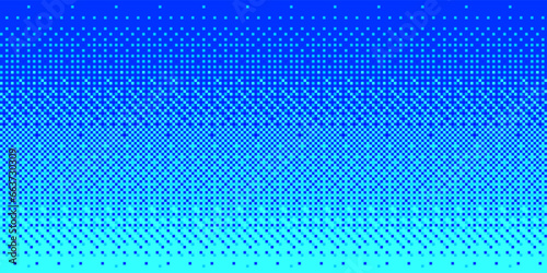 Fading blue sky pixel texture with dithering. Halftone gradient background. Vector illustration