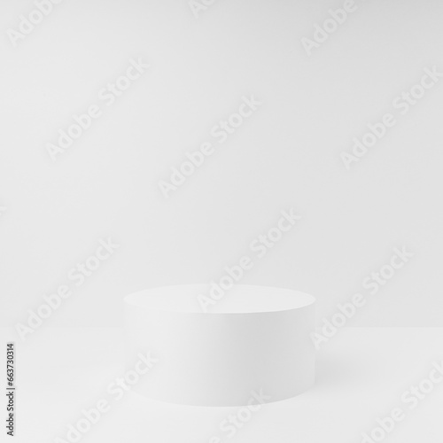 Abstract white scene with one round podium mockup. Template for presentation cosmetic products, goods, advertising, design, sale, text, display, showing in minimalism style.