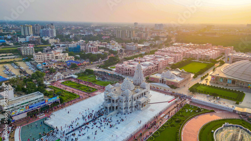 Prem Mandir aerial view from my dji mini 3pro drone, This Hindu temple in Vrindavan, Mathura, India. It is maintained by Jagadguru Kripalu Parishat, photo