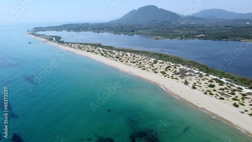 Aerial of Korission lake with Halikounas and Paralia Chalikounas Beaches Kerkira Corfu Greece photo