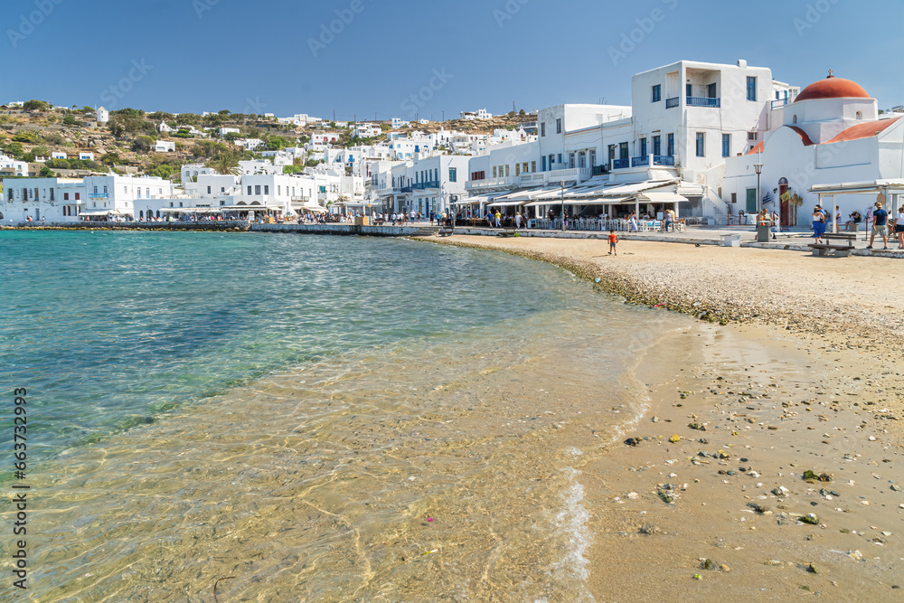 Mykonos Town waterfront on the island of Mykonos one of the Cyclades isalnds