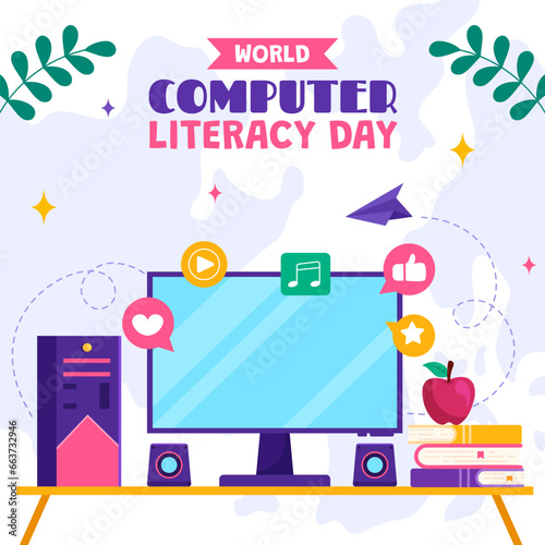 Computer Literacy Day Social Media Illustration Flat Cartoon Hand Drawn Templates Background