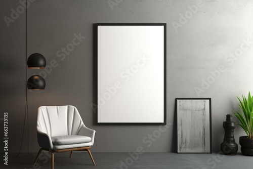Empty poster frame in modern room. Generative AI © Althea