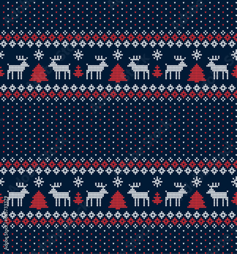 Knitted Christmas and New Year pattern Norwegian style , illustration