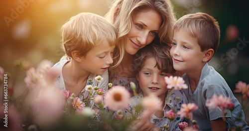 Mother and her kids together, mother day concept