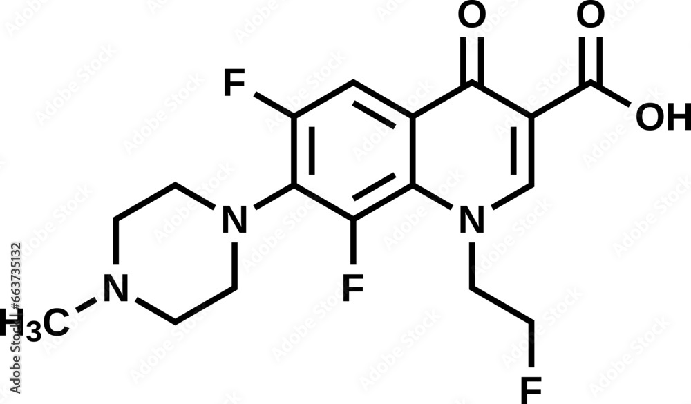Fleroxacin structural formula, vector illustration Fleroxacin structural formula, vector illustration