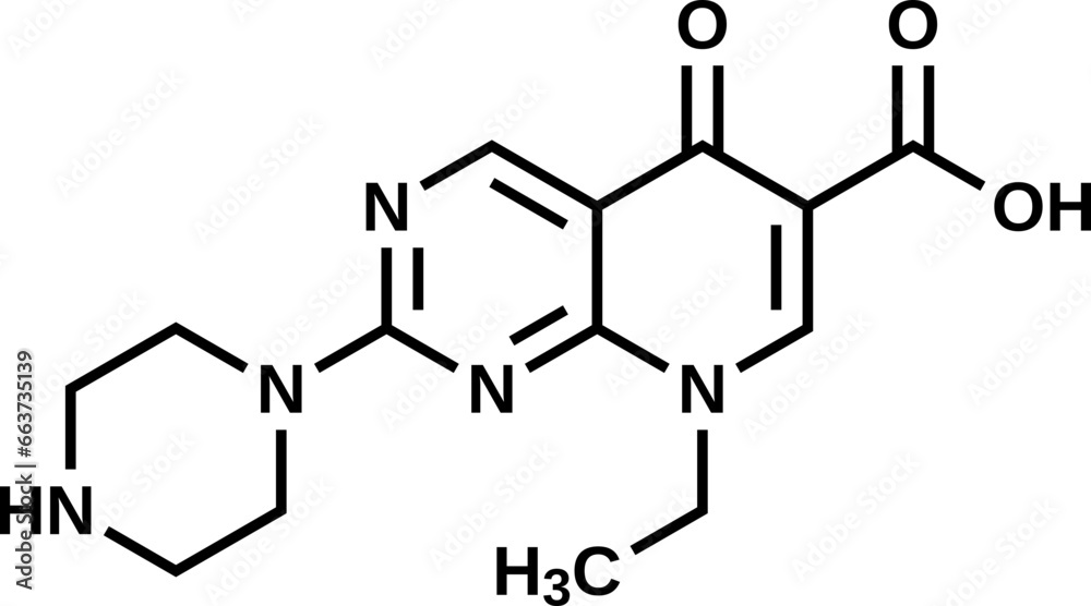 Pipemidic acid structural formula, vector illustration Pipemidic acid structural formula, vector illustration