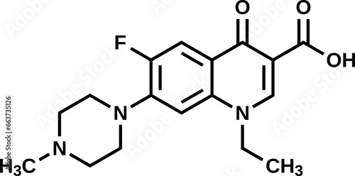 Pefloxacin structural formula, vector illustration 