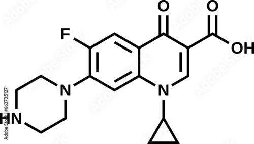 Ciprofloxacin structural formula, vector illustration
