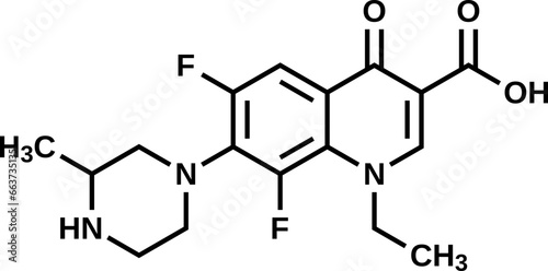 Lomefloxacin structural formula, vector illustration