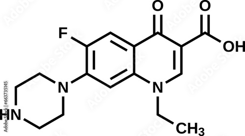 Norfloxacin structural formula, vector illustration