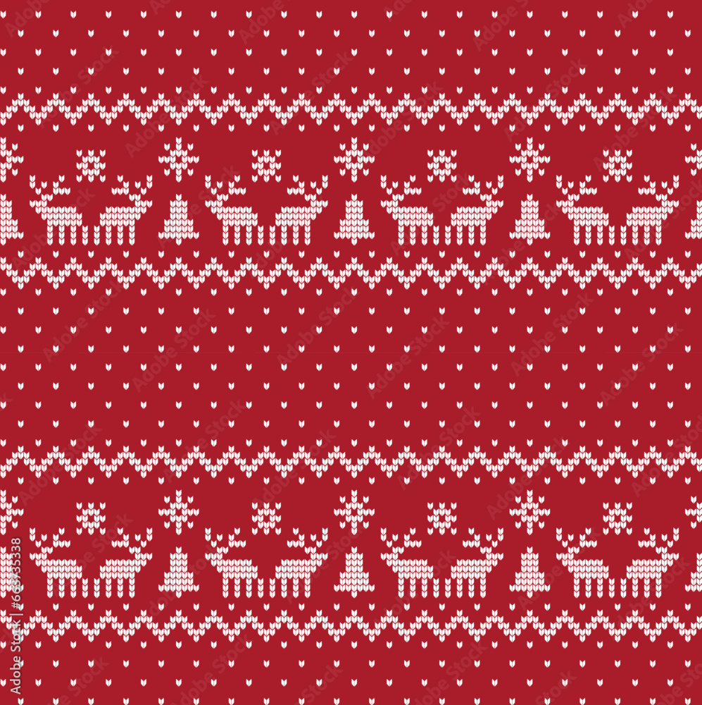 Knitted Christmas and New Year pattern Norwegian style , illustration - obrazy, fototapety, plakaty 