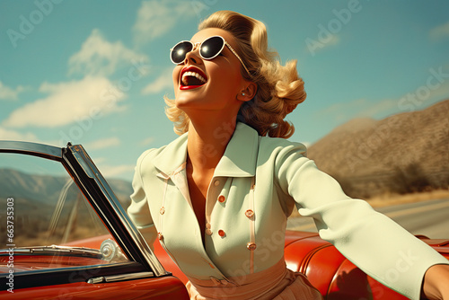 a 1950s movie stars behind the  open top roadster