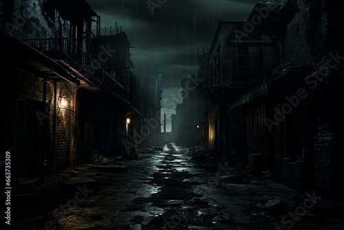 Artistic depiction of eerie alley with a threatening atmosphere, representing an abstract idea. Generative AI