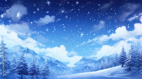 a big blue sky in winter, wonderful anime wallpaper
