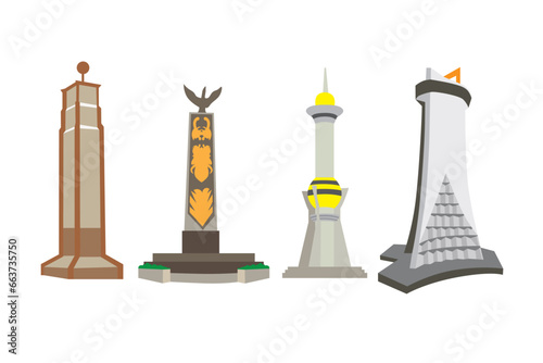 Set of famous monuments and landmarks of the world. Vector illustration.