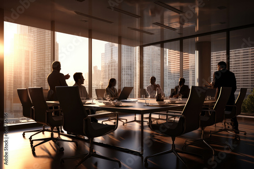 business people in boardroom, in the style of light bronze and gray