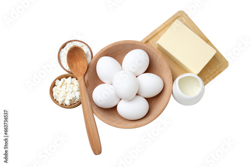 PNG, dairy products with eggs, isolated on white background.