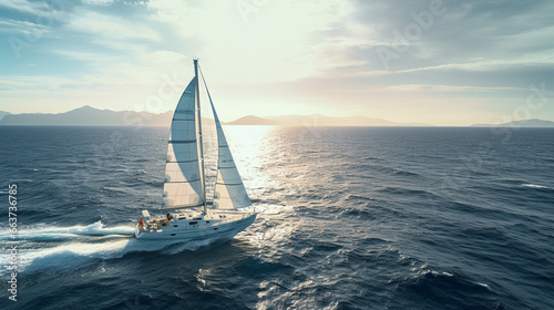 yacht in the sea white sail landscape calm photo