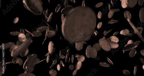 Rain of dollar pennies coins. Loop