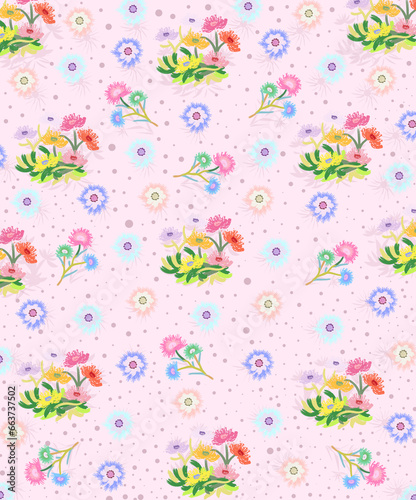 Abstract hand drawn flower art seamless pattern illustration. Acrylic paint nature floral background in vintage art style. Spring season painting print.
