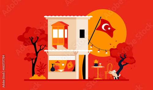 Turkish tea house - modern colored vector illustration