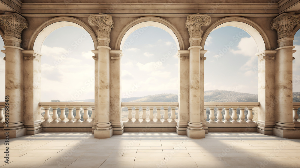 colonnade arch classical architecture 3d rendering white  - obrazy, fototapety, plakaty 