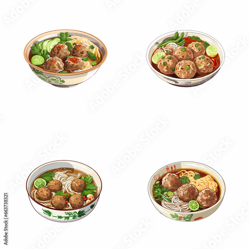 set of bakso watercolor illustrations for printing on baby clothes, pattern, sticker, postcards, print, fabric, and books