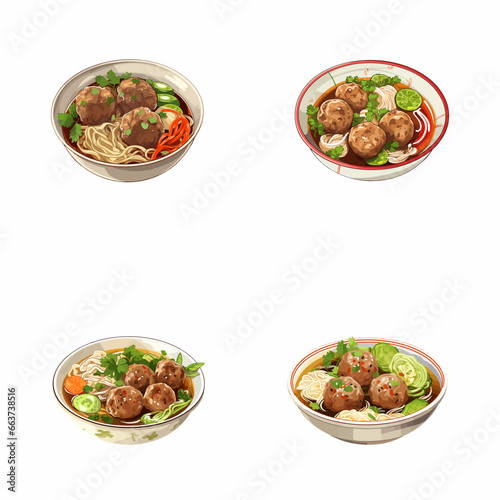 set of bakso watercolor illustrations for printing on baby clothes, pattern, sticker, postcards, print, fabric, and books