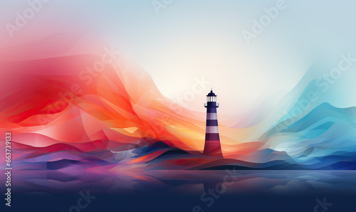 Abstract lighthouse in a colorful sea of colors.