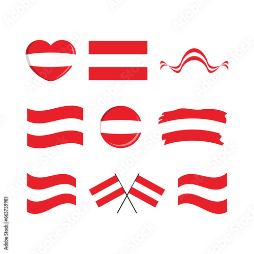 Austria flag icon set vector isolated on a white background. Austrian flag graphic design element. Flag of Austria symbols collection. Set of Austria flag icons in flat style
