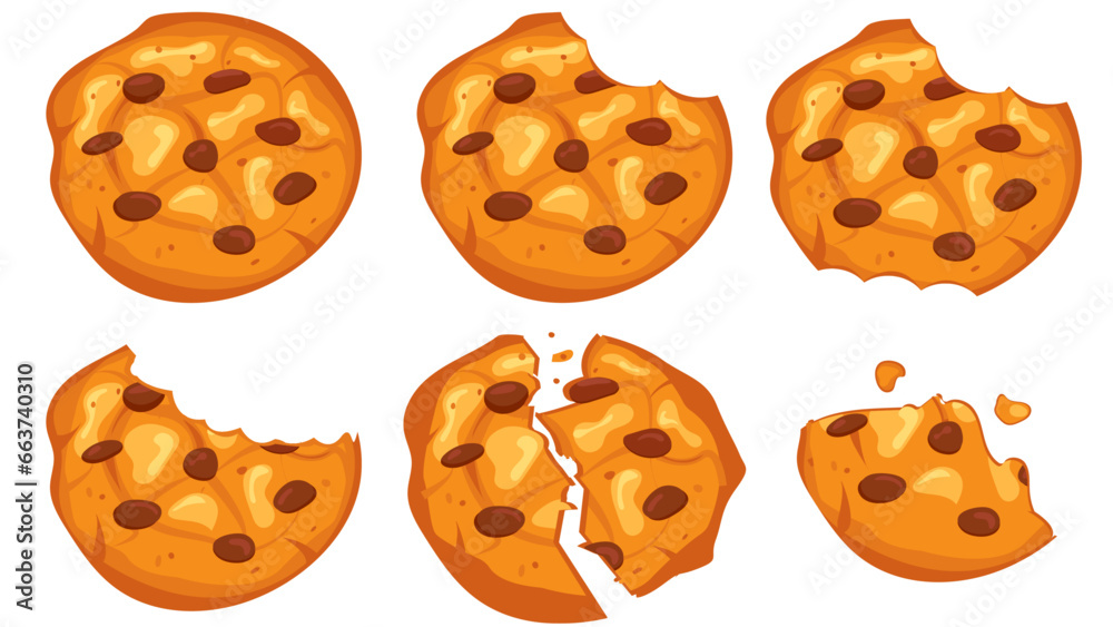 Set of cookies with chocolate, bitten and broken Set of cookies with chocolate, bitten and broken