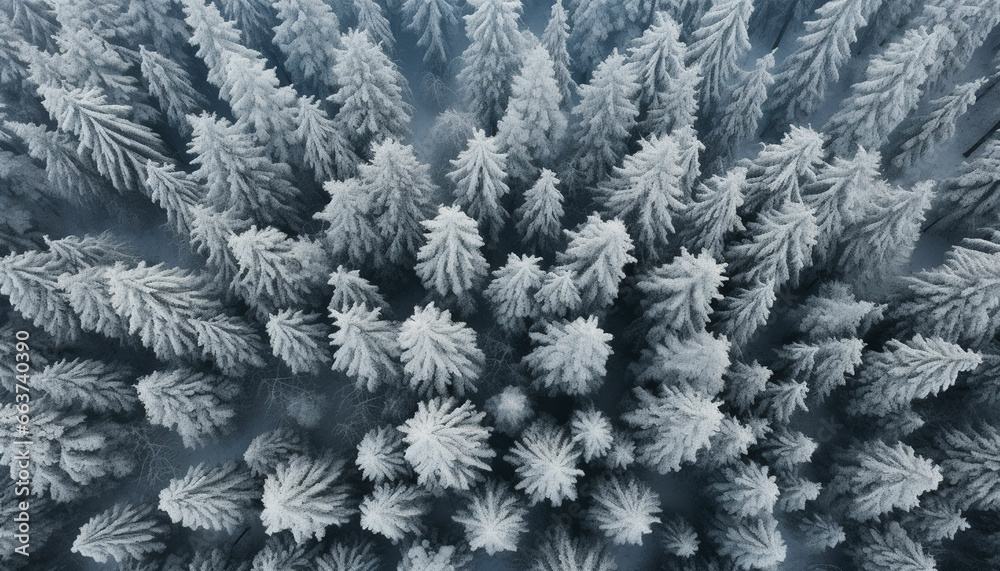drone photo of snow covered evergreen tree
