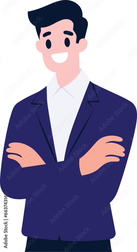 Hand Drawn happy businessman character show confidence in flat style Hand Drawn happy businessman character show confidence in flat style