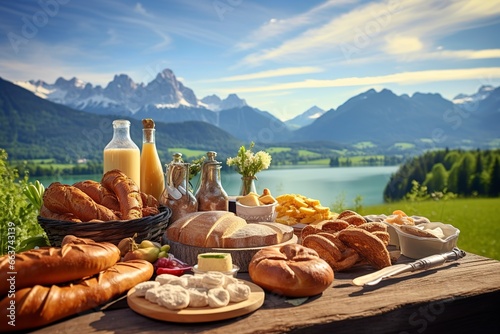Traditional Bavarian breakfast in a picturesque setting