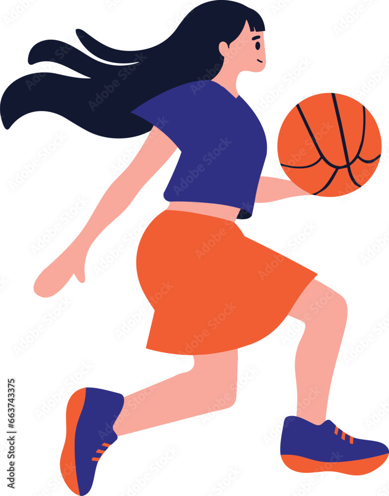 Hand Drawn Basketball player character playing basketball in flat style Hand Drawn Basketball player character playing basketball in flat style