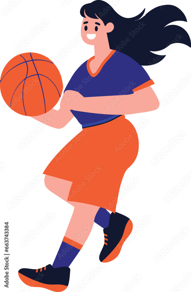 Hand Drawn Basketball player character playing basketball in flat style