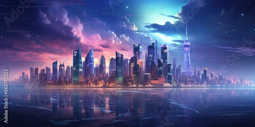 Wallpaper Mural Beautiful neon night in a cyberpunk city. Illustration of the futuristic city skyscraper. Torontodigital.ca