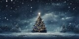 Christmas tree and snow falling in winter. Perfect for greeting card
